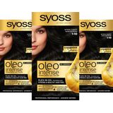 3x Syoss Oleo Intense Haarverf 1-10 Intens Zwart