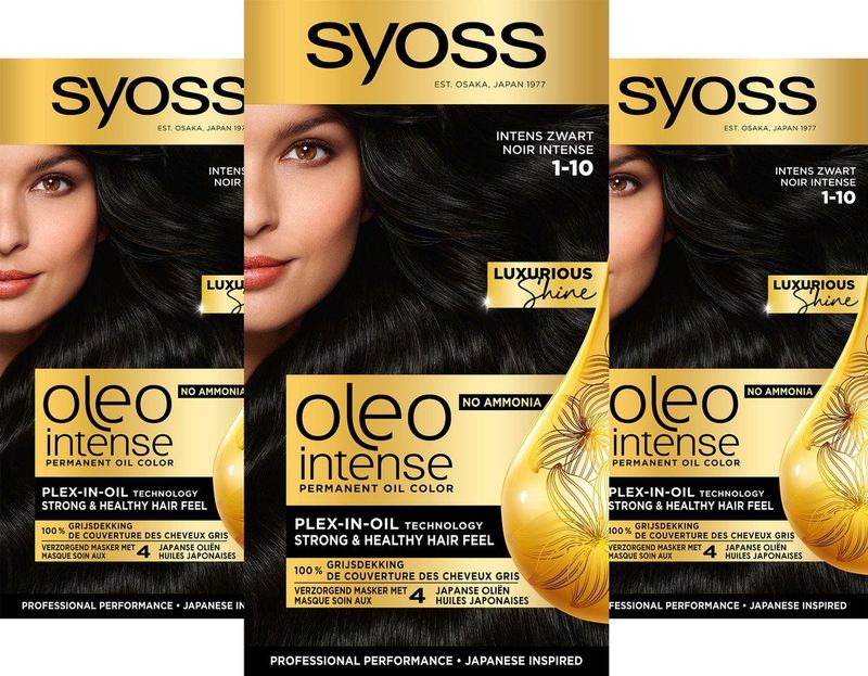 Syoss Oleo Intense - Haarverf - 1-10 Intens Zwart - Voordeelverpakking - 3 Stuks