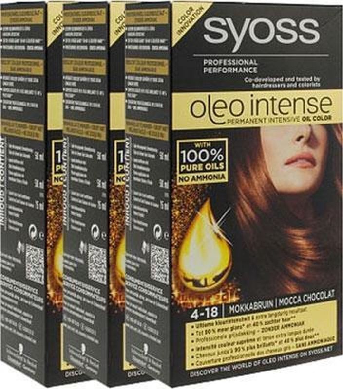 3x Syoss Oleo Intense Haarverf 4-18 Mokkabruin