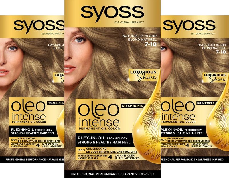 Syoss Oleo Intense - Haarverf - 7-10 Natuurlijk Blond - Voordeelverpakking - 3 Stuks