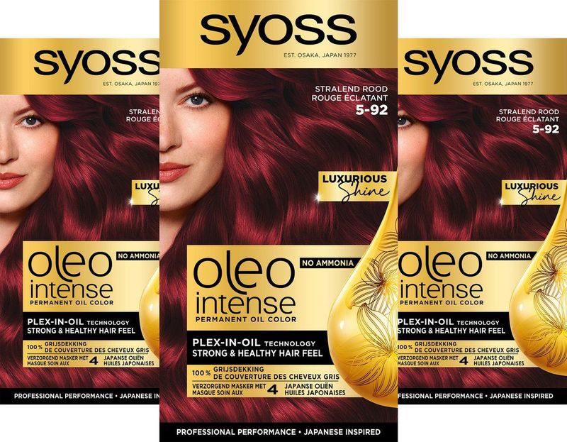 Syoss Oleo Intense - Haarverf - 5-92 Stralend Rood - Voordeelverpakking - 3 Stuks