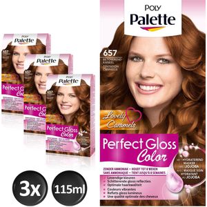 Schwarzkopf Poly Palette Perfect Gloss 657 Betoverend Kaneel Haarverf - 3 stuks - intensieve, natuurlijke kleuren met 100% grijsdekking