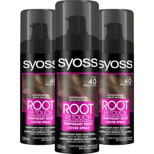 Syoss - Uitgroeispray Middenbruin - Haarkleuring - Voordeelverpakking - 3 Stuks