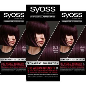 Syoss Baseline - 3-3 Trendy Violet - Permanente Haarverf - Haarkleuring - 3 stuks