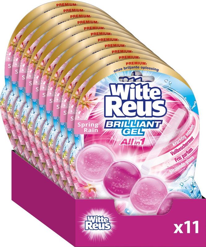 Witte Reus Brilliant Gel Allin1 Toiletblok - Spring Rain - WC Blokjes Voordeelverpakking - 11 Stuks