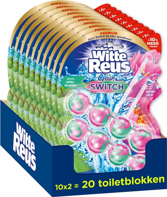 10x Witte Reus Toiletblok Geur Switch Appelbloesem Waterlelie 2 stuks