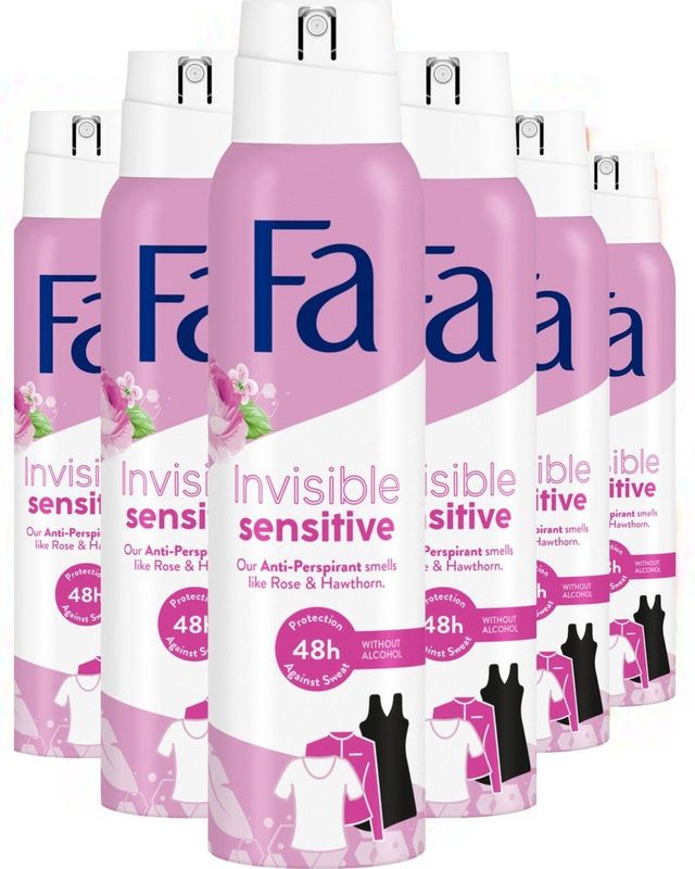 Fa - Invisible Sensitive - Rozen en Meidoorn - Deodorant Spray - 6 x 150 ml