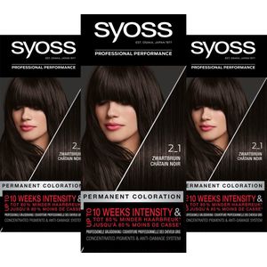 Syoss Baseline - 2-1 Zwartbruin - Permanente Haarverf - Haarkleuring - 3 stuks