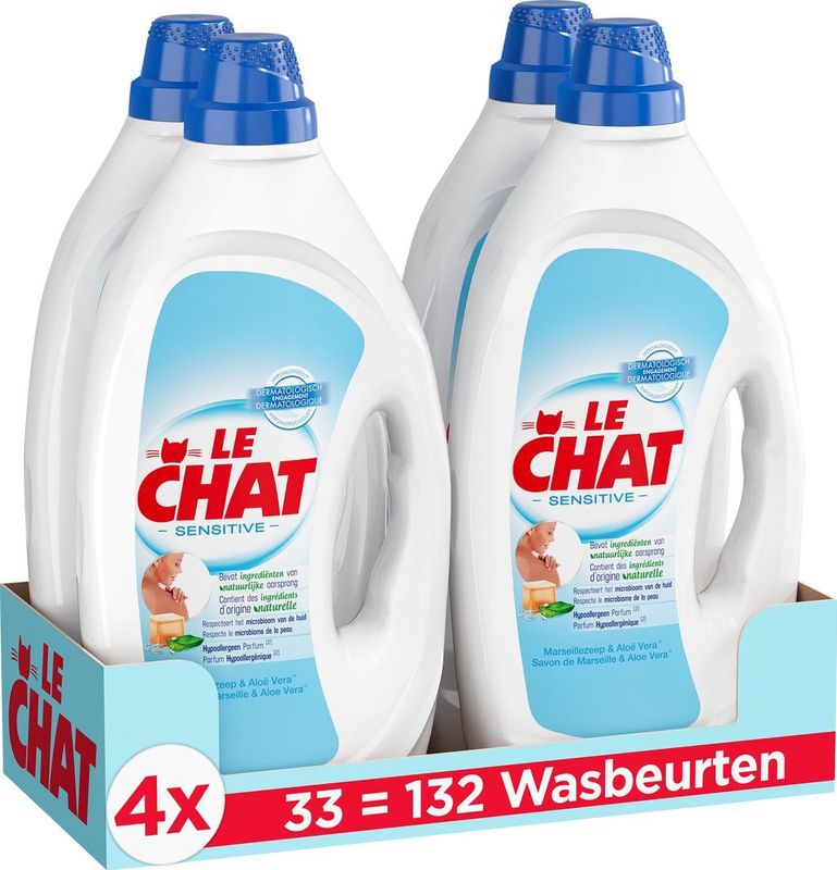 Le Chat Gel Sensitive - Vloeibaar Wasmiddel - 4 x 33 Wasbeurten - 132 Wasbeurten - Voordeelverpakking