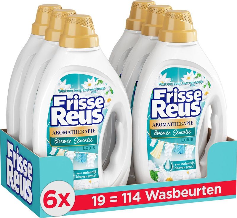 Frisse Reus Gel Lotus - Vloeibaar Wasmiddel - Witte Was - Voordeelverpakking - 6 x 19 Wasbeurten