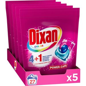 Dixan - Triplets Color Doys - Wascapsules - Krachtige Formule - Tegen Vlekken - Gekleurde Was - Voordeelverpakking - 5 x 27 Wasbeurten