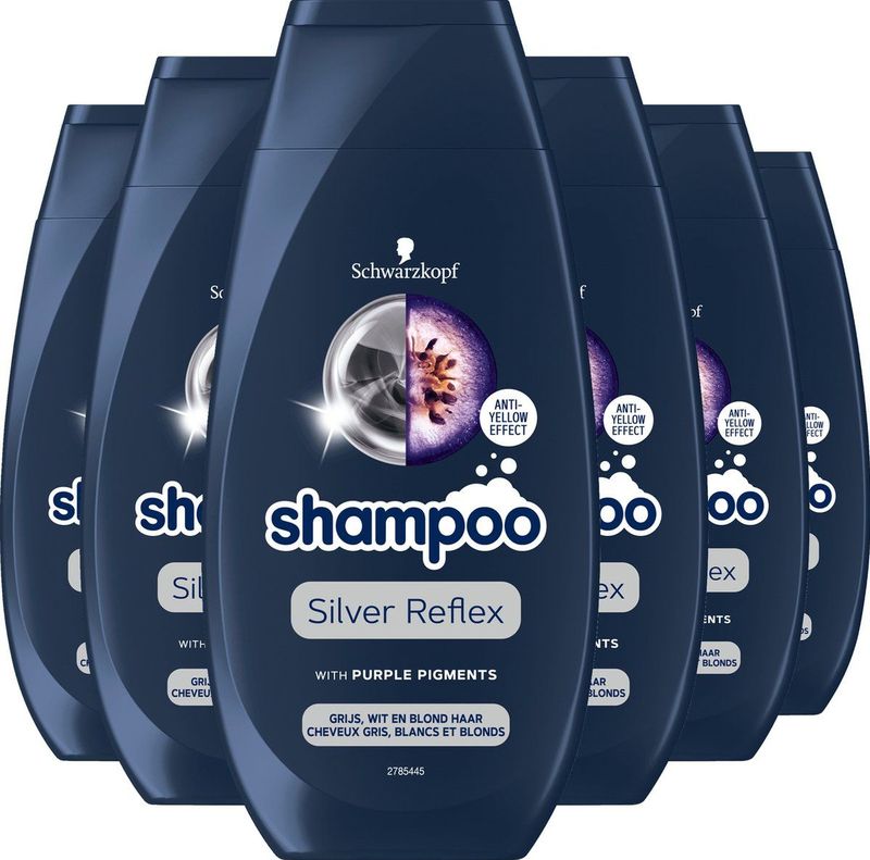 Schwarzkopf Shampoo Silver Reflex Voor Blond, Grijs & Wit haar - 6x 250ml - Grootverpakking