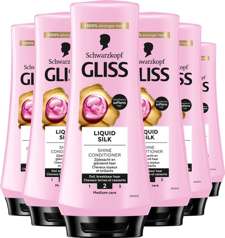Schwarzkopf - Gliss - Liquid Silk Conditioner - Pluizend & Dof Haar 6x 200ml - Voordeelverpakking