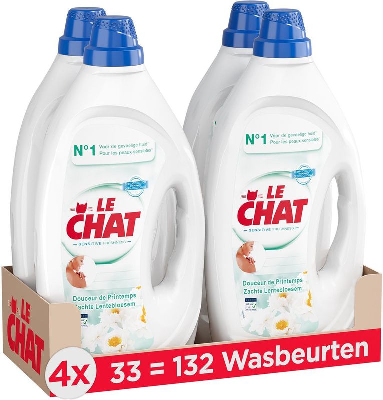 Le Chat - Gel Sensitive Freshness - Vloeibaar Wasmiddel - Voordeelverpakking - 4 x 33 Wasbeurten