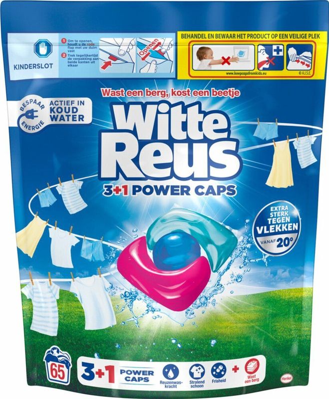 Witte Reus - Power Caps - Wasmiddelcapsules - Wit en Lichtgekleurd - 65 Wasbeurten