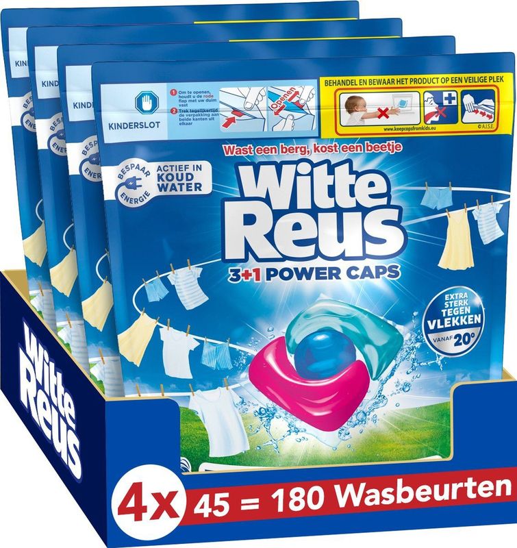 Witte Reus - Power Caps - Wasmiddelcapsules - Witte Was - 3+1