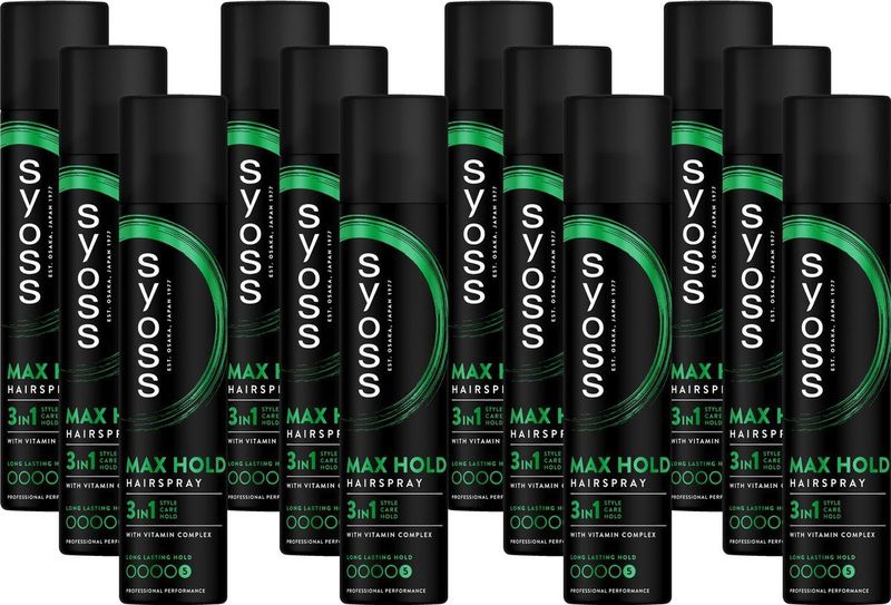 Syoss - Max Hold - Haarspray - Styling - Verzorging - Sterke Fixatie - Voordeelverpakking - 12x 75ml