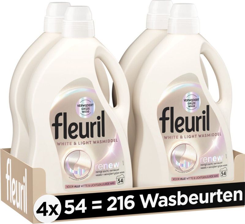 Fleuril - White & Light - Wasmiddel - 4 x 2,430 liter - Voordeelverpakking - 54 Wasbeurten