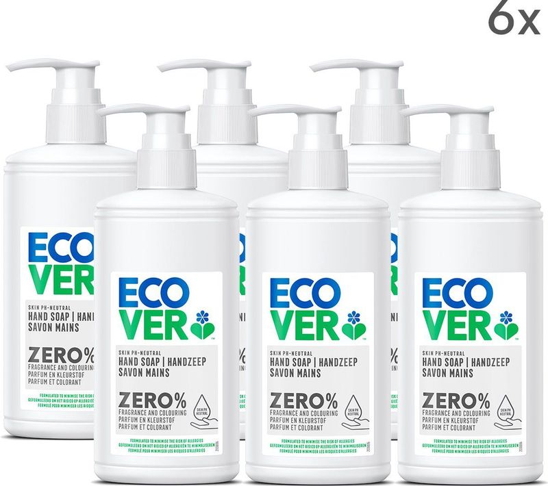 Ecover Handzeep ZERO Sensitive - Ecologisch & Voor de Gevoelige Huid - 6 x 250 ml - Zeeppompje - Voordeelverpakking