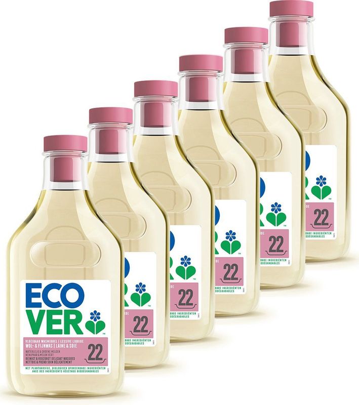 Ecover - Vloeibaar Wasmiddel - Voordeelverpakking 6 x 1 L - 132 Wasbeurten - Plantaardig & Biologisch Afbreekbaar