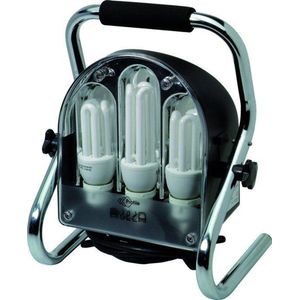 PROFILE spatwaterdichte werklamp op voet - 2x18W 1x24W spaarlamp - 2 stopcontacten met PENAARDE - IP54 - zwart