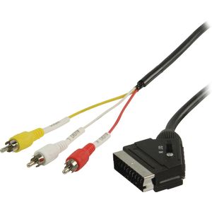 Valueline SCART/3x RCA, 2m SCART (21-pin) 3 x RCA Zwart