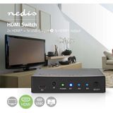 Nedis - HDMI Switch - 2x HDMI + 1x USB-C naar 1x HDMI - Zwart - HDMI 2.0 (4K 60Hz + HDR)