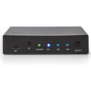 Nedis HDMI™ Schalter - 3-Port - 1x USB-C™ - 2x HDMI™ Eingang - 1x HDMI™ Ausgang - Schwarz