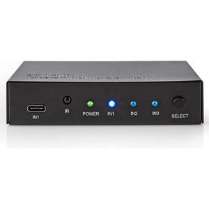 Nedis HDMI-Switch - 3 poort(en) - 1x USB-C / 2x HDMI Input - 1x HDMI Output - 4K@60Hz - 18.0 Gbps - Metaal - Antraciet - 5412810208074