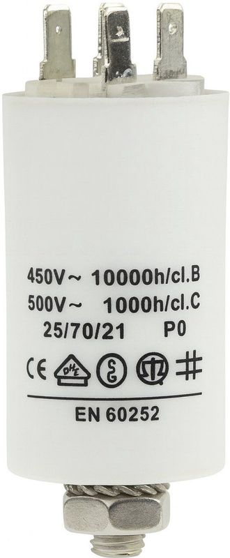 Condensator - Aanloop - 16.0 μF - Max. 450V - Met Montageschroef En Kabelschoentjes