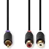 Nedis Subwoofer-Kabel - RCA Male - 2x RCA Female - Verguld - 0.20 m - Rond - 4.0 mm - Antraciet - Doos