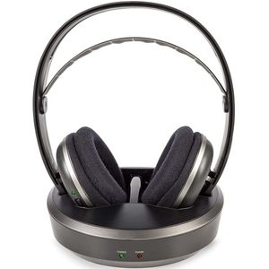 Nedis Draadloze TV-Koptelefoon - Over-Ear - 11 uur batterijduur - 100 m bereik - Digitale Audio - Laadstation - Zilver/Zwart