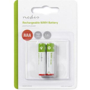 Nedis Oplaadbare NiMH-Batterij AAA - 1.2 V DC - 700 mAh - Voorgeladen - 2-Blister
