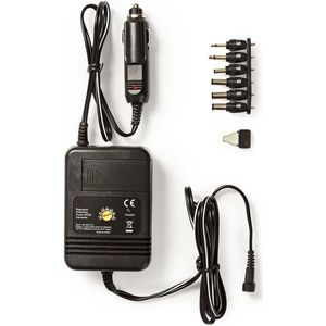 Universele auto voedingsadapter 1,5-12V / 2A / 24W met 6 verwisselbare pluggen / zwart - 1,8 meter