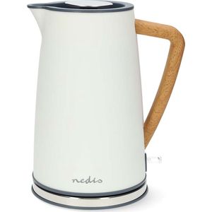 Nedis - KAWK510EWT Waterkoker - Wit - 1,7L - 2200W - Soft-Touch - Houten Handvat
