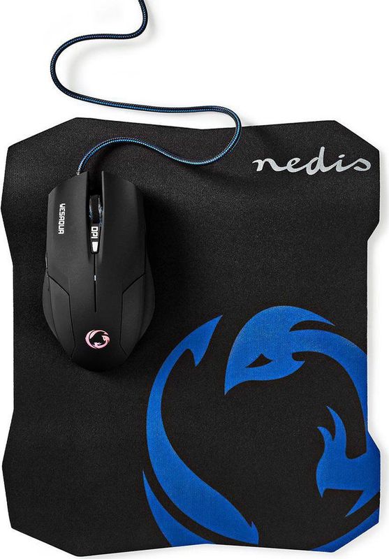 Nedis - YESAQUA - Bedrade USB Muis en Medium Muismat Set - Zwart - 1,5 Meter