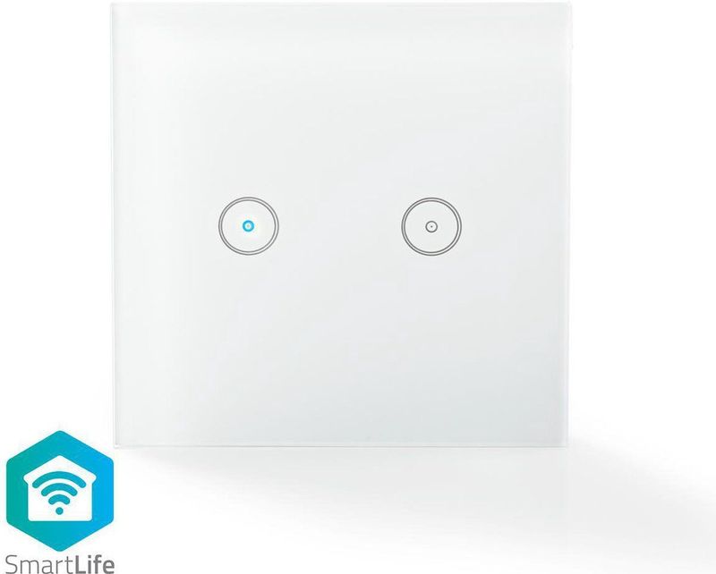 Nedis SmartLife Wandschakelaar - Wi-Fi - Duaal - Muurmontage - 1000 W - Android / IOS - Glas - Wit