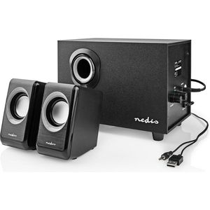 Nedis - Haut-parleurs PC - Alimenté par USB - Caisson de basses - Ports Entrée: 1x 3.5mm - Son stéréo 2.1 - Ensembles d'enceintes 33W - ABS/Bois - Noir