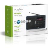 Nedis FM-Radio - Draagbaar Model - FM - Batterij Gevoed / Netvoeding - Digitaal - 3.6 W - Scherm grootte: 2.0 "" - Zwart-Wit Scherm - Koptelefoonoutput - Grijs / Zwart