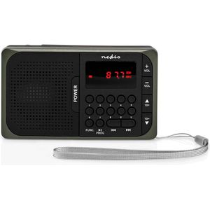 Nedis FM-Radio - Draagbaar Model - FM - Batterij Gevoed / Netvoeding - Digitaal - 3.6 W - Scherm grootte: 2.0 "" - Zwart-Wit Scherm - Koptelefoonoutput - Grijs / Zwart