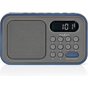 Nedis portable FM radio en klok en wekker 2,1W - 400mAh accu / grijs/blauw