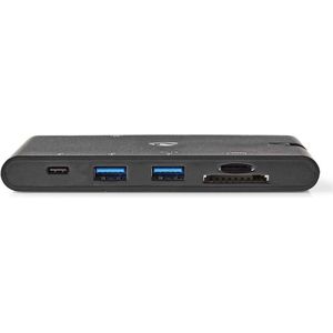 USB Docking Station - USB 3.2 Gen 1 - USB-C Male - HDMI Female / Micro SD / RJ45 Female / SD / VGA Female 15p / 2x USB-A / 2x USB-C - Rond - Vernikkeld - Zwart - Window Box met Euro Lock