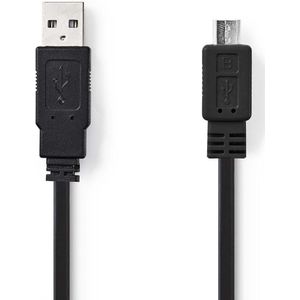 Nedis USB-Kabel - USB 2.0 - USB-A Male - USB Micro-B Male - 480 Mbps - Vernikkeld - 1.00 m - Plat - PVC - Zwart - Envelop