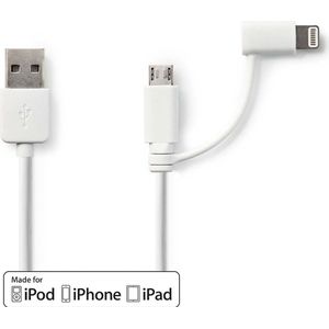 Nedis 2-in-1-Kabel | USB-A Male | Apple Lightning 8-Pins / USB Micro-B Male | 1 m | 1 stuks - CCGP39400WT10 CCGP39400WT10