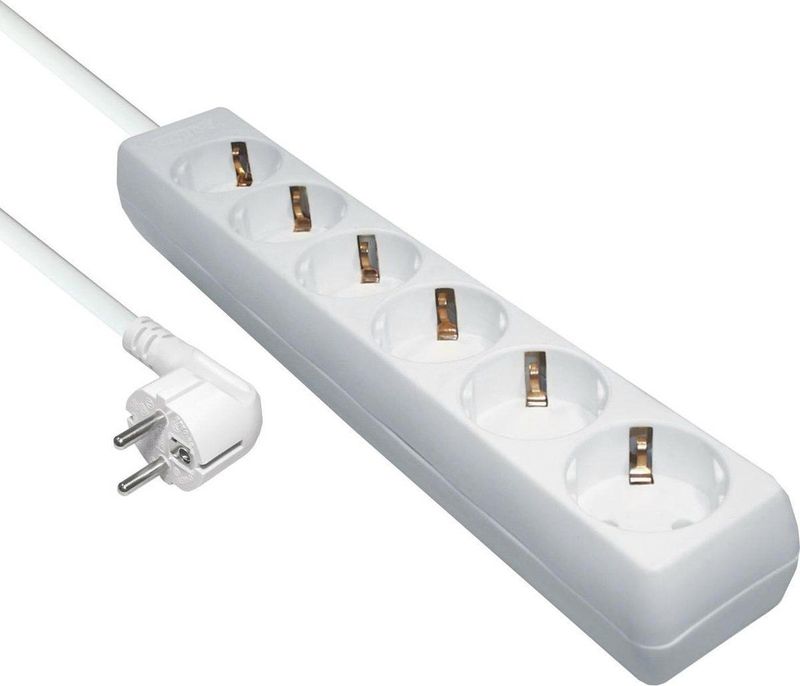 Stekkerdoos - Wit - PVC - 6-wegs met Kinderbeveiliging en 3m Kabel