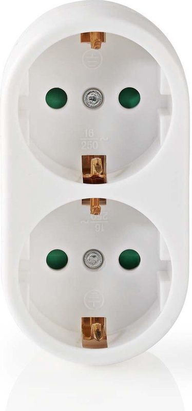 Verticale Stopcontact Splitter - 2-voudig - Geaard - Wit