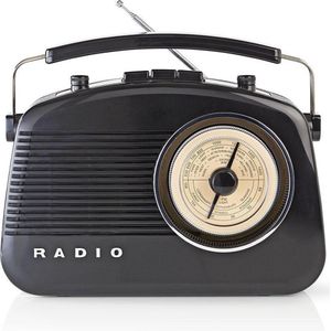 Nedis Retro RDFM5000BK Radio zwart (AM, FM), Radio, Zwart