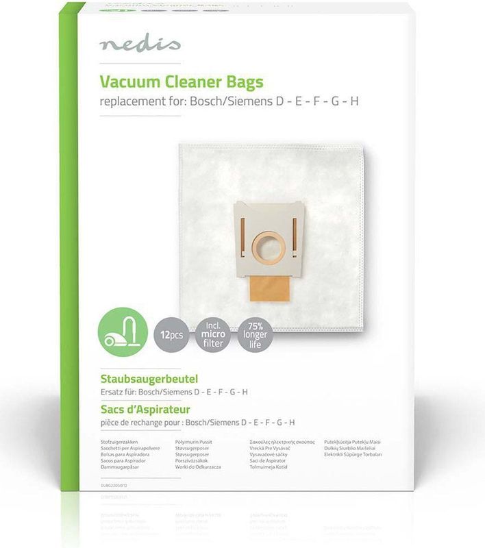 Nedis - DUBG220SIB12 - Stofzuigerzakken - Wit - 12 Stuks