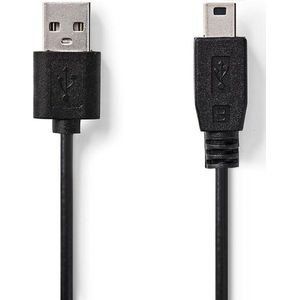 USB Kabel USB USB A Male USB Mini B 5 Pins Male W 480 Mbps Vernikkeld Rond PVC Zwart Label