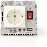 Inverter Gemodificeerde Sinusgolf - Ingangsvoltage: 12 V DC - Apparaat stroomoutput: Type F (CEE 7/3) / USB-A - 230 V AC 50 Hz - 300 W - Piekvermogen: 600 W - Accuklemmen + Aansteker - Zilver